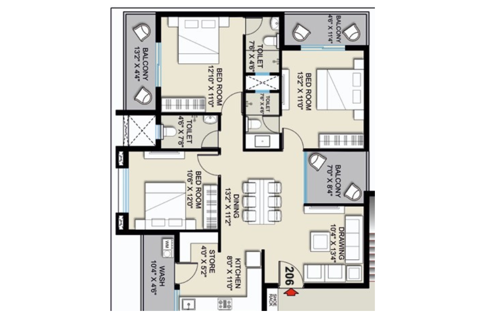 Click me 3BHK Floor Plan